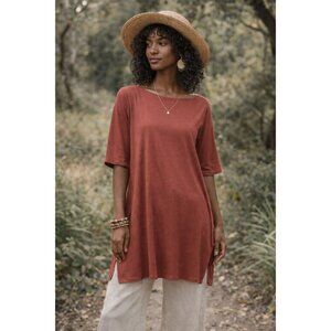 Earthy Minimalist Naturalist Tunic Dress | Eileen Fisher Terracotta Medium NWT